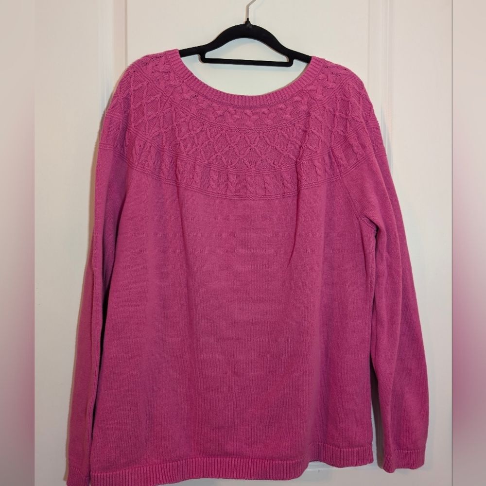 Talbots Hot Pink Cable Knit Sweater L Cotton Spring Layering Preppy Coquette - Picture 5 of 6